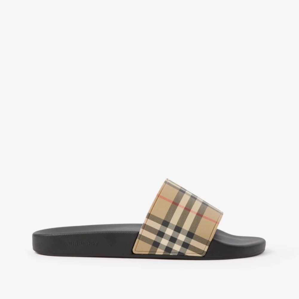 [Burberry] Furley Check Plaid Slides Slip-On Sandals w/ Box Youth EU 34 / US 3 - Picture 3 of 15